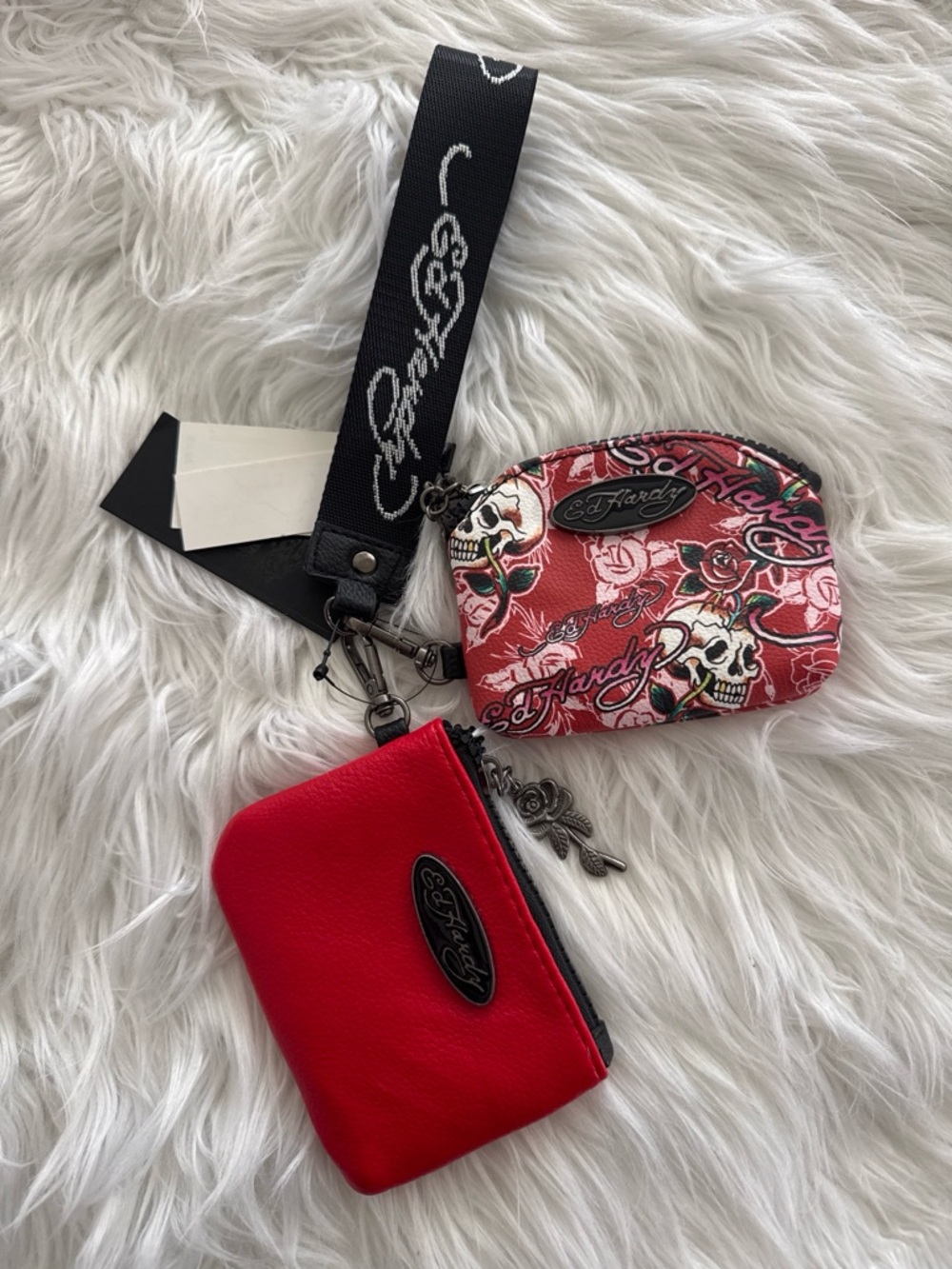 Ed Hardy Red Skull Rose Wristlet Coin Pouch Duo